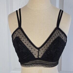 Victoria's‎ Secret Black Dot Mesh Lace Scoop Bralette Size XL Lingerie